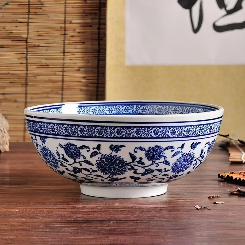 Blue And White Large Bowl Ceramic Bowl Blue And White Porcelain Japanese Bone China Tableware Rice Noodle Kitchen Supplies