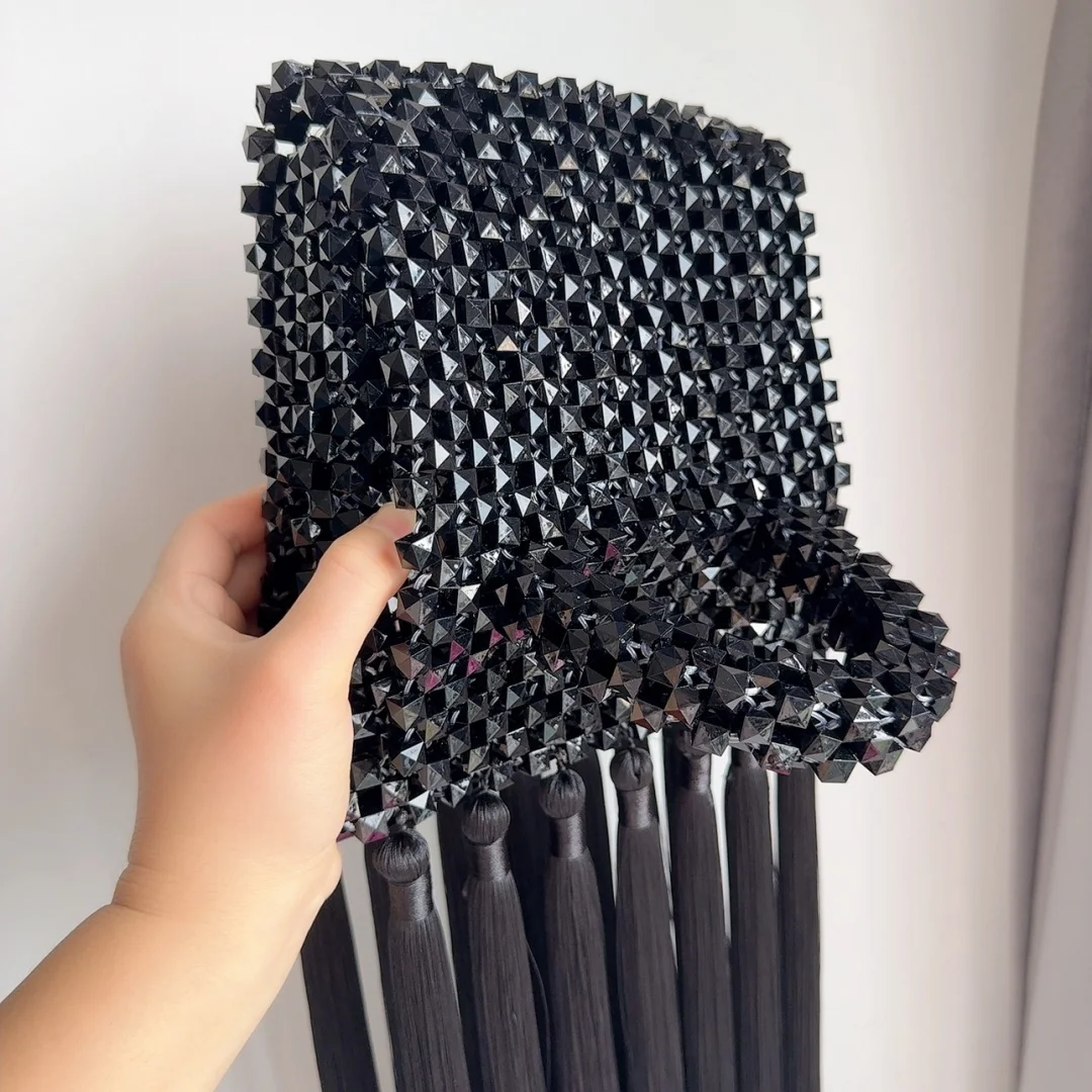 Black Beaded Bag With Fringe Handmade Beading Bag Fringe Weaving Female Bead Handbag