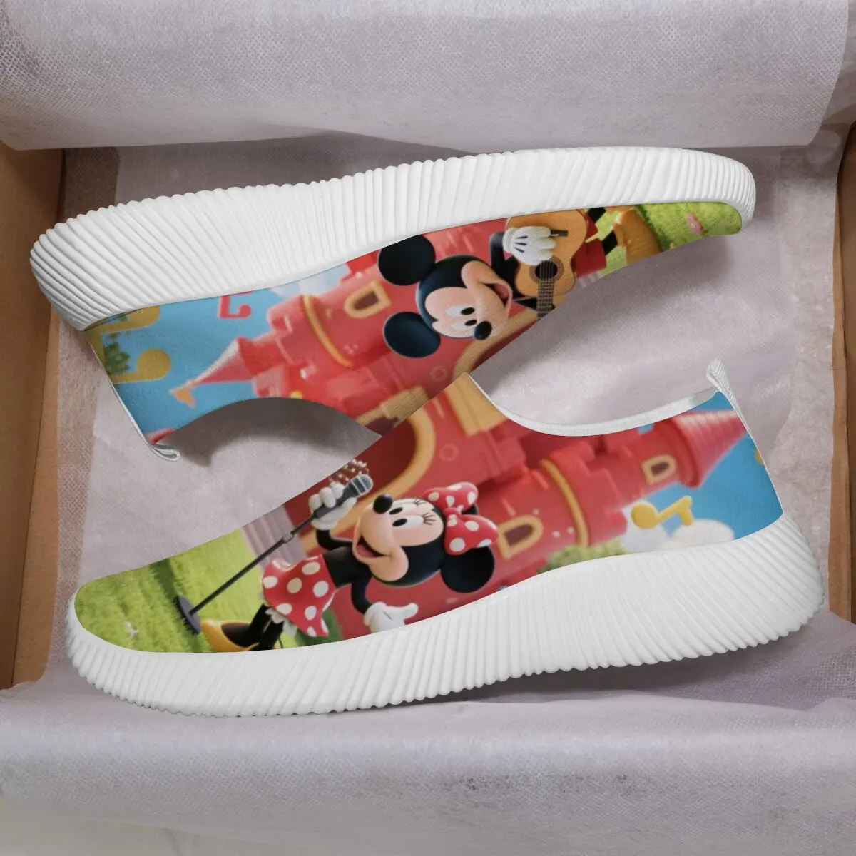 

Кроссовки без шнуровки с принтом Минни Маус, повседневная удобная легкая обувь для детей, женская повседневная обувь на плоской подошве, обувь с Микки Маусом
