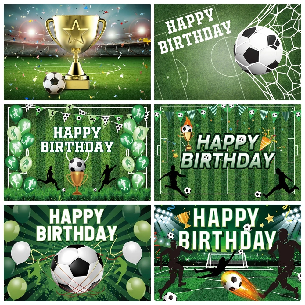 Football Birthday Backdrop Soccer Field Stadium Champion Cup Boy Birthday Party Portrait Photography Background Photo Studio