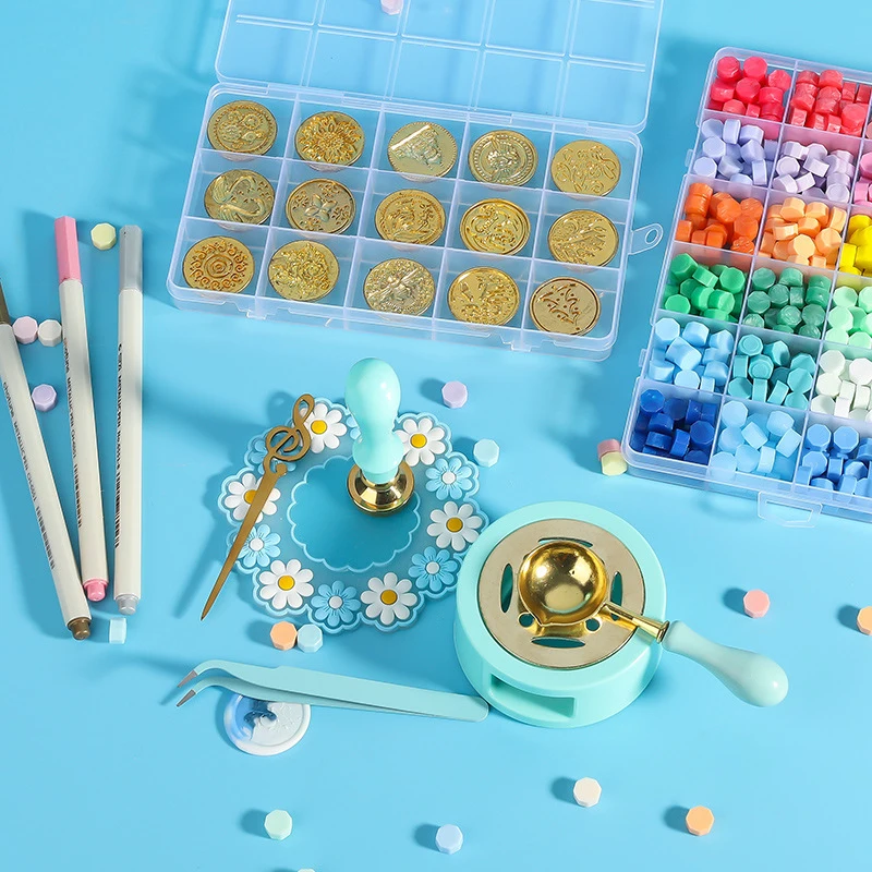 Wax Seal Stamp Set Kit Lacquered Stamp Craft Supplies DIY Christmas Wedding Invitation Decoration Wax Particles Sealling Wax Set
