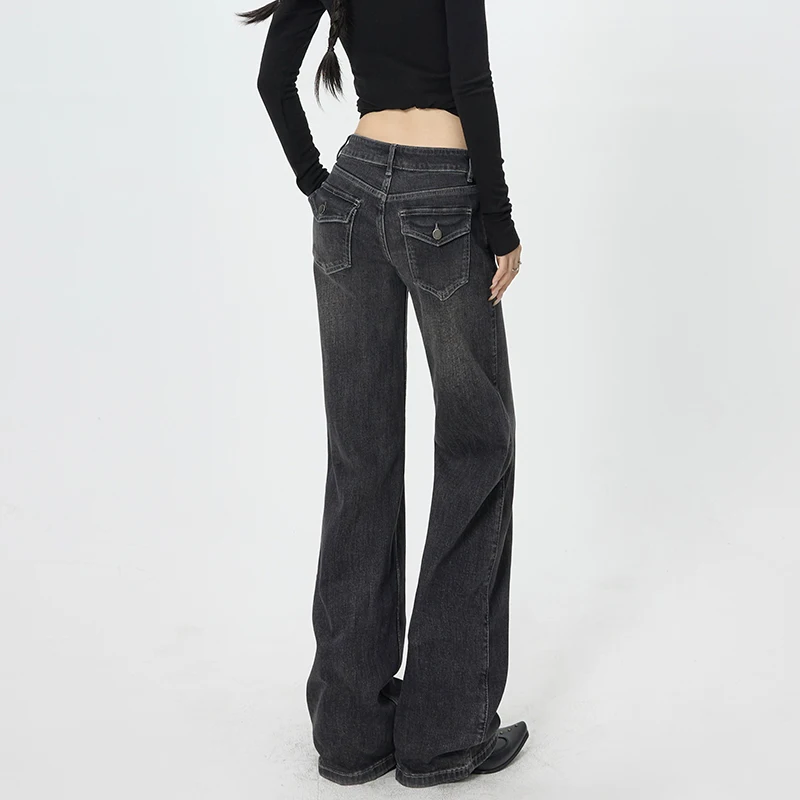 2026 American High Street Spicy Girls Low Waist Jeans Women Autumn Vintage Design Sense Slim Fit Straight Tube Micro Flare Pants