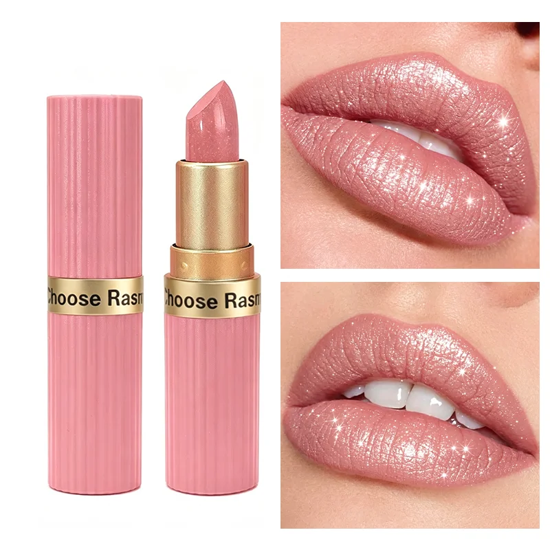 Halloween Glitter Moisturizing Lipstick, Pink Strip Tube Shiny Sparkly Lip Balm for Halloween Daily Party Cosplay Makeup