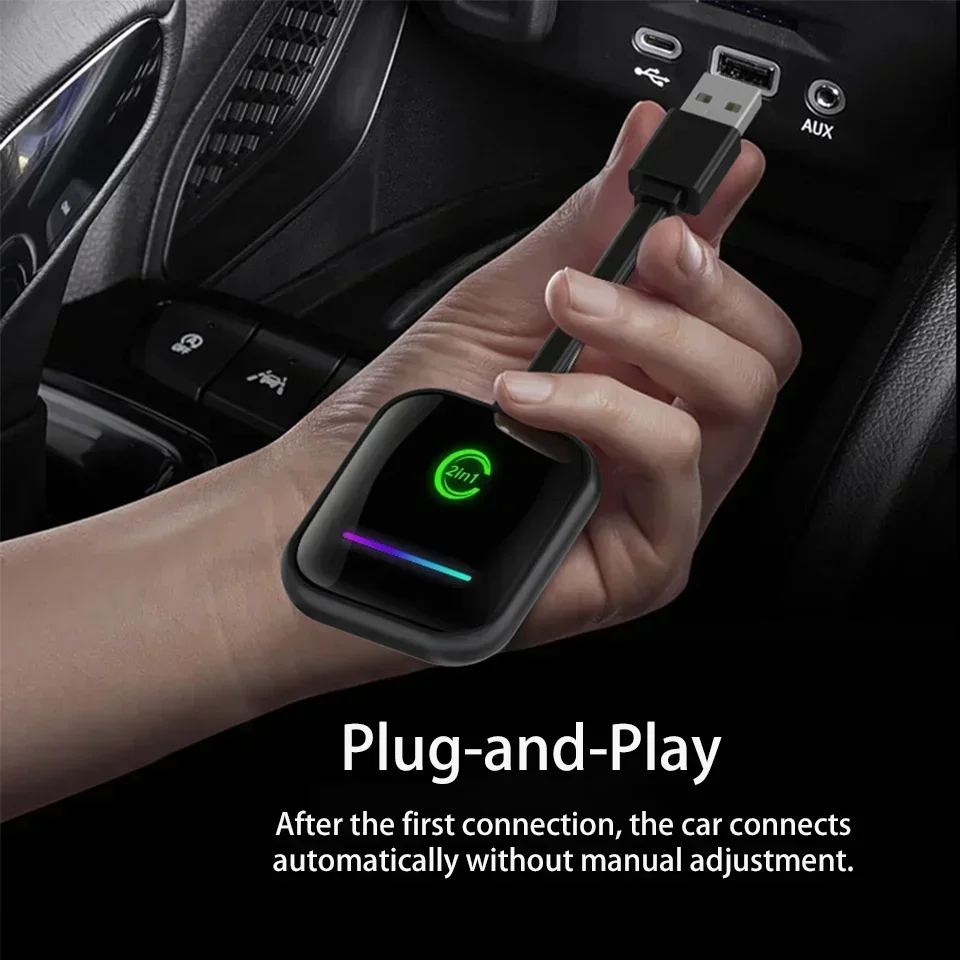 Carplay Wireless Adapter Android Auto 2in 1 Smart Box 5GWIFI Wired-to-Wireless Plug-and-Play For Volvo Kia VW Toyota Skoda Mazda