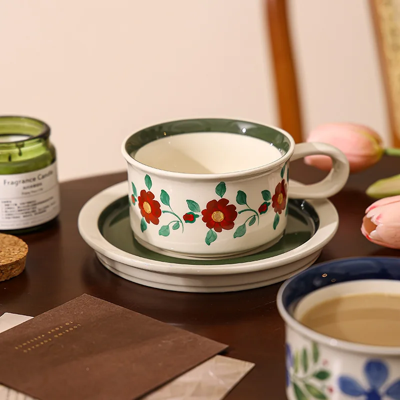 2025 Sophistication Hand-Painted Afternoon Tea Mug High-Aesthetic Ceramic Cups For Office Use Vintage Coffee Cup And Saucer Set