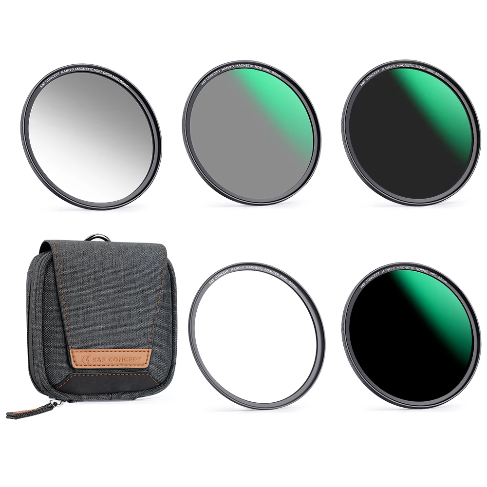 K&F Concept Magnetic GND8 ND8 ND64 ND1000 Lenses Filter Kit Adapter Ring 5 in 1 Nano X Series 49mm 55mm 58mm 67mm 72mm 77mm 82mm