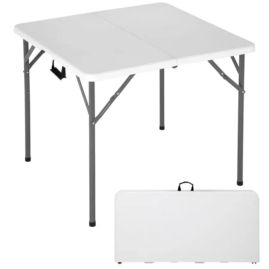 

34 Square Outdoor Dining Table, Foldable Portable Plastic Folding Card Table with Built in Carrying Handle and Height Adjustable