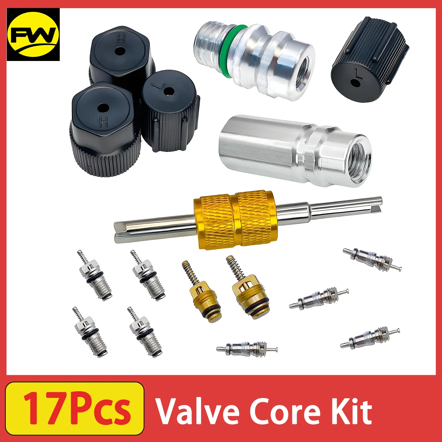 Air Conditioning Valve Core Kit, Cap & Valve AC R12 R134a Teflon Seal Refrigeration A/C Air Conditioning Service Valve Car&HVAC
