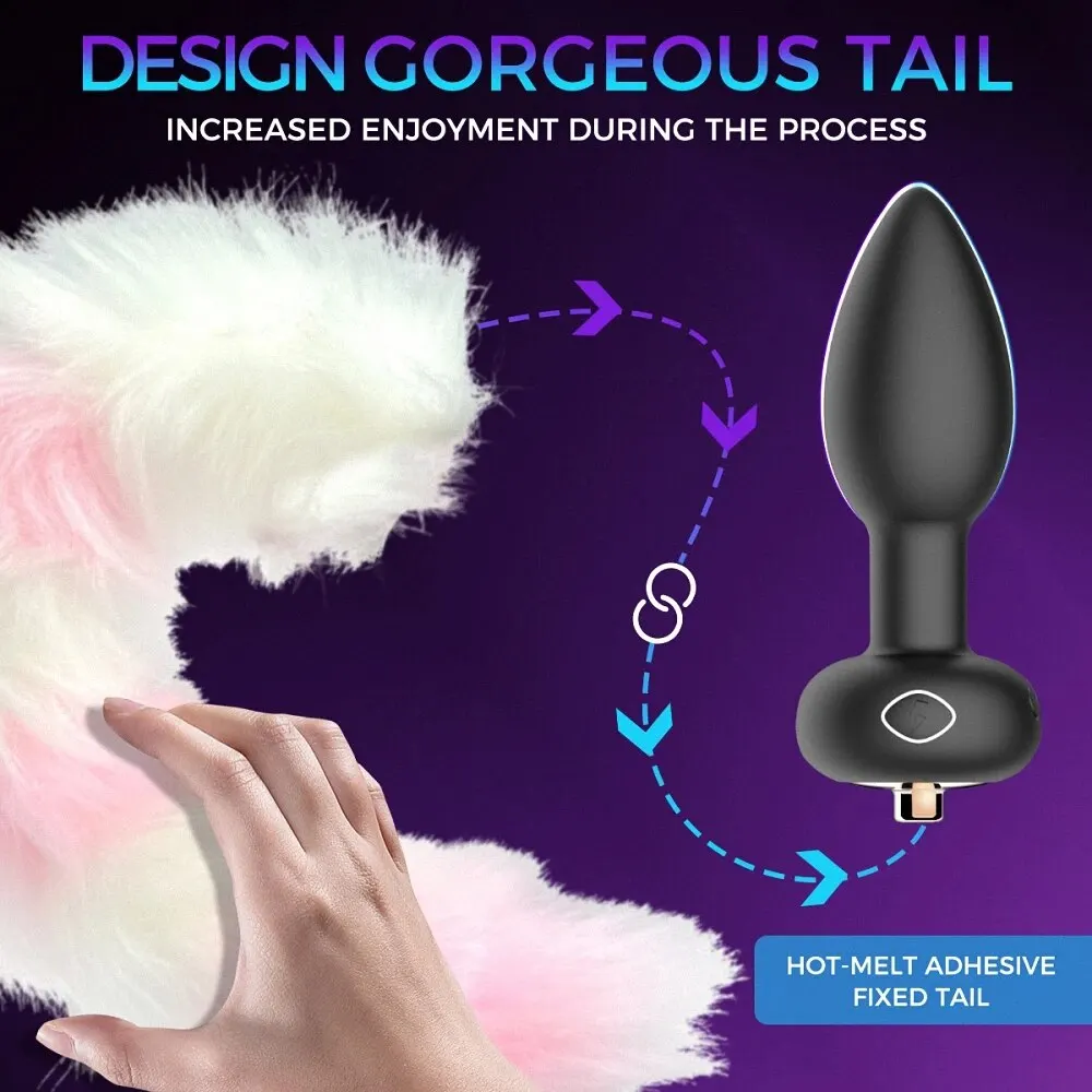 Anal Toys Fox Tail Vibrating Butt Plug Sex Remote Control Games Vibrator with 10 Modes Perfect for Cosplay Couples Sex Toys 18+