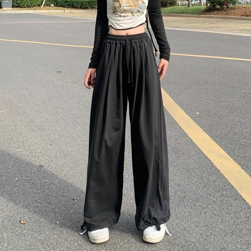 

2024 Gray Joggers Sweatpants Women Cargo Pants Cotton Y2K Summer Harajuku High Waist Black Women's Pants Wide Leg Trousers A122