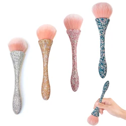 Multi-color diamond encrusted nail dusting brush, acrylic nail powder removal tool brush for nail salon or home daily makeup.