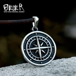 Beier 316L Stainless Steel Couple style Vegvisir Compass Pendant necklace Symbal Of Norse Runic BP8-985