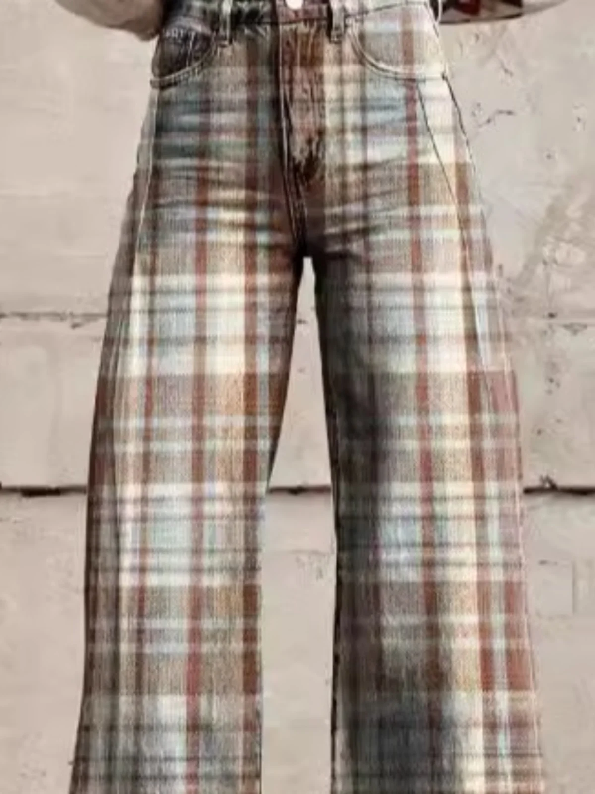 Spodnie damskie w stylu vintage z nadrukiem, plus size, szerokie nogawki, wysoki stan, codzienne długie spodnie, retro, wygodny krój, moda damska.