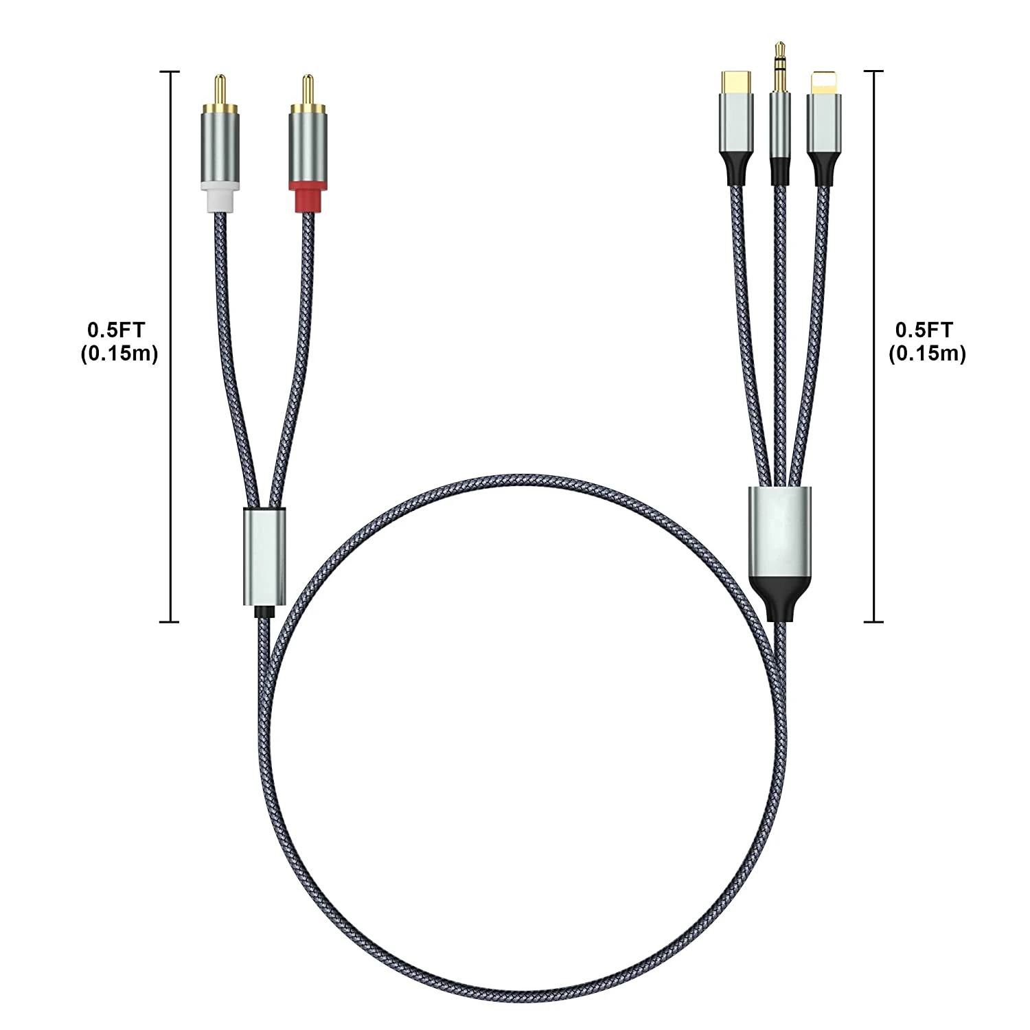 Cable de Audio 3 en 1 USB tipo C/Lightings 8Pin/3,5mm macho a 2 Dual RCA Y Splitter Cable de Audio para PC teléfono a altavoz amplificador