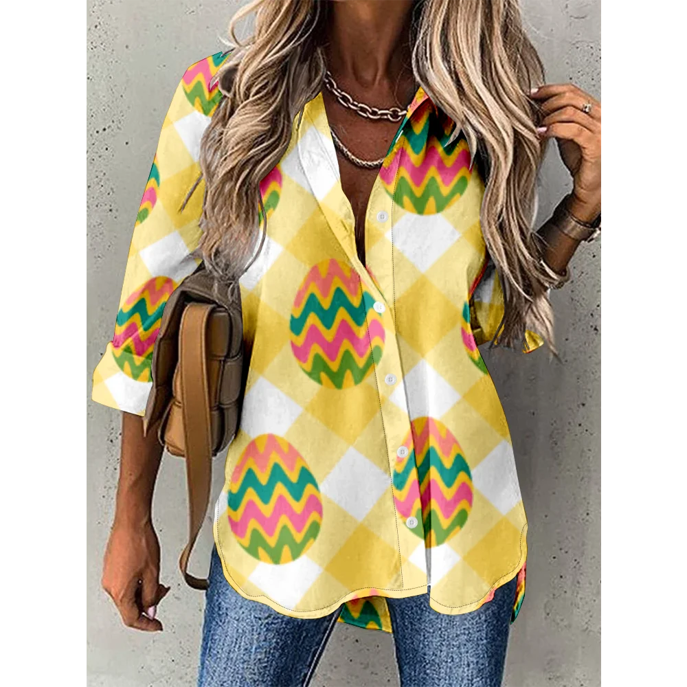 

Spring Shirt Women Eggs Graphic Shirts Fashion Women Creative Tops Autumn Blouse Loose Cardigan Cute Y2k Long Sleeve Blusa Chic