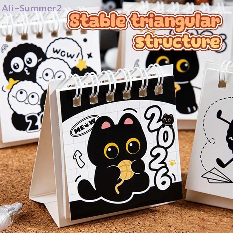 {Summer2} Calendário compacto 2026 de 2 unidades com estampa de gato, ideal para escritório e escola, acessório perfeito para sua mesa