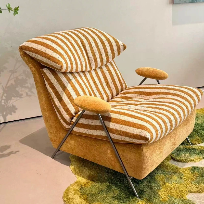 Solid wood frame fabric striped Italian down sofa chair, fast delivery, removable and washable single leisure chair