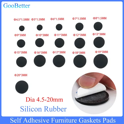 1-100 Uds. De diámetro 4,5-20mm, respaldo autoadhesivo de goma redonda negra, almohadillas de goma de silicona para muebles, juntas para patas de gabinete