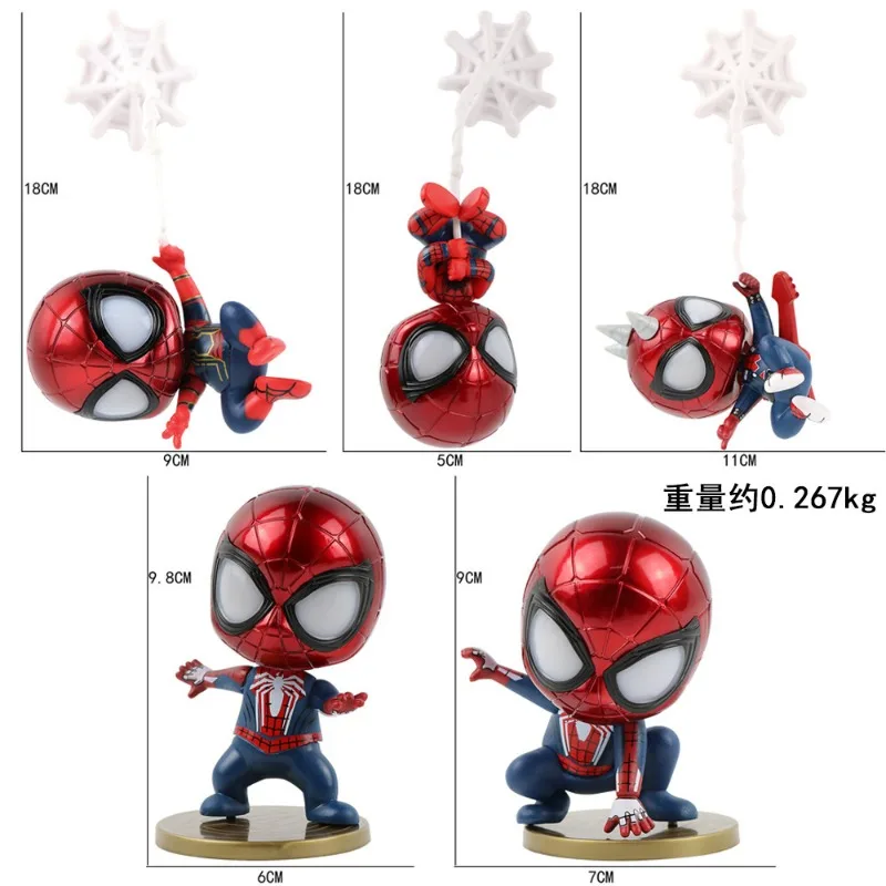 Hot toys set da 5 pezzi Marvel Anime Spider-Man PVC solid Q version Doll torta di compleanno decorazioni da forno ciondolo giocattolo regalo per bambini