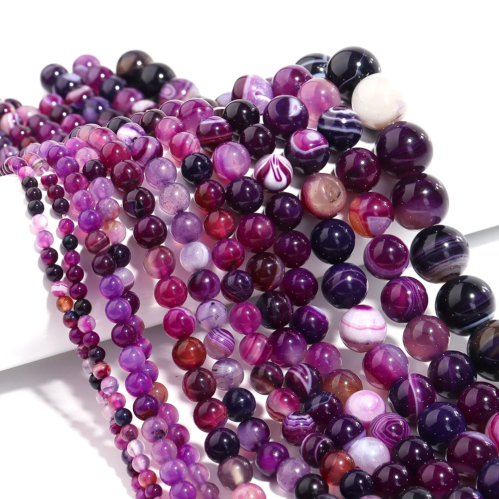 1 Strang 4 6 8 10 12 mm lila natürliche Achatperlen Natursteinperlen Edelsteinperlen für Schmuckherstellung Diy Armband Halskette