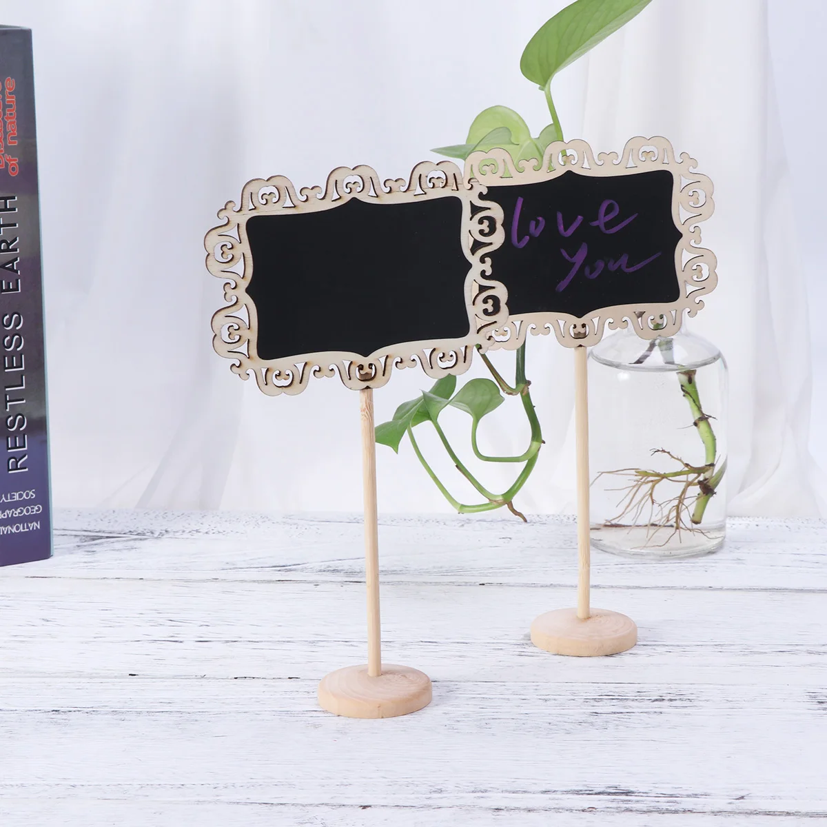 

8 Pcs Wooden Craft Blackboard Set Mini Party Chalkboard Table Signs Wedding Hollow Out