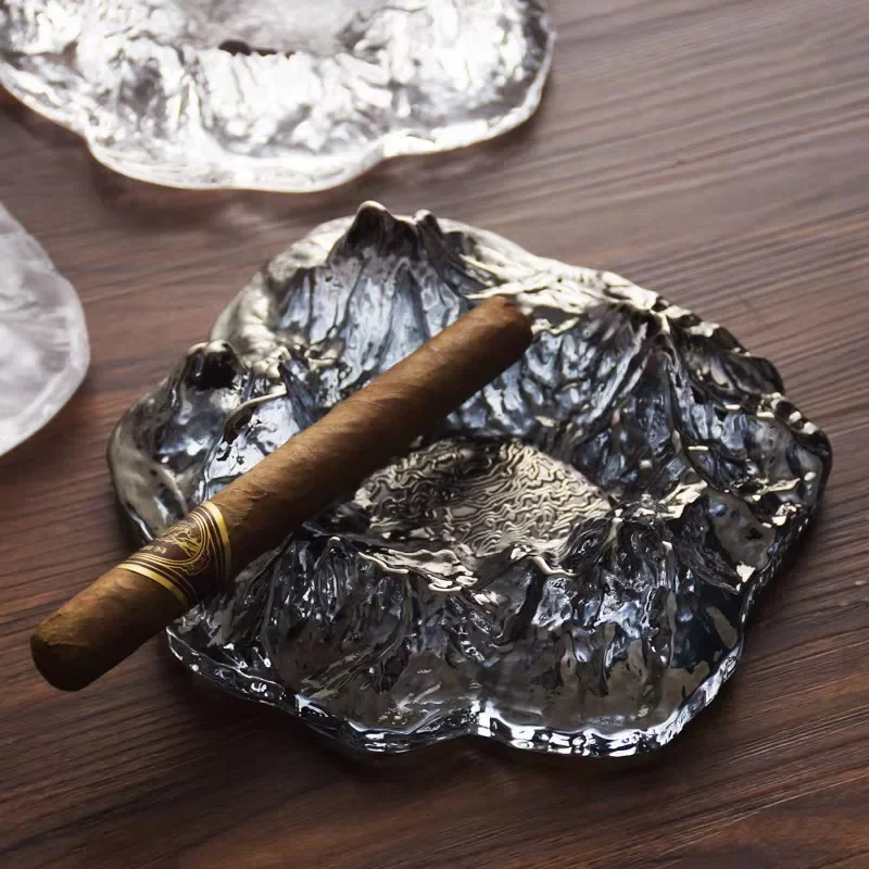 Luxury Emerald Crystal Glass Ashtray, Iceberg Design Cigar Tray with Mountain Shape, Modern Home Bar & Office Desktop Decoration