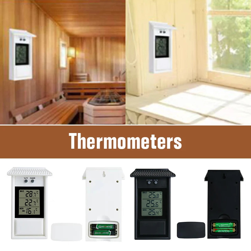 Indoor/Outdoor Thermometer With Hook Hole ℃/℉ Switch Garden Greenhouse Waterproof Refrigerator Thermometer Max Min Digital