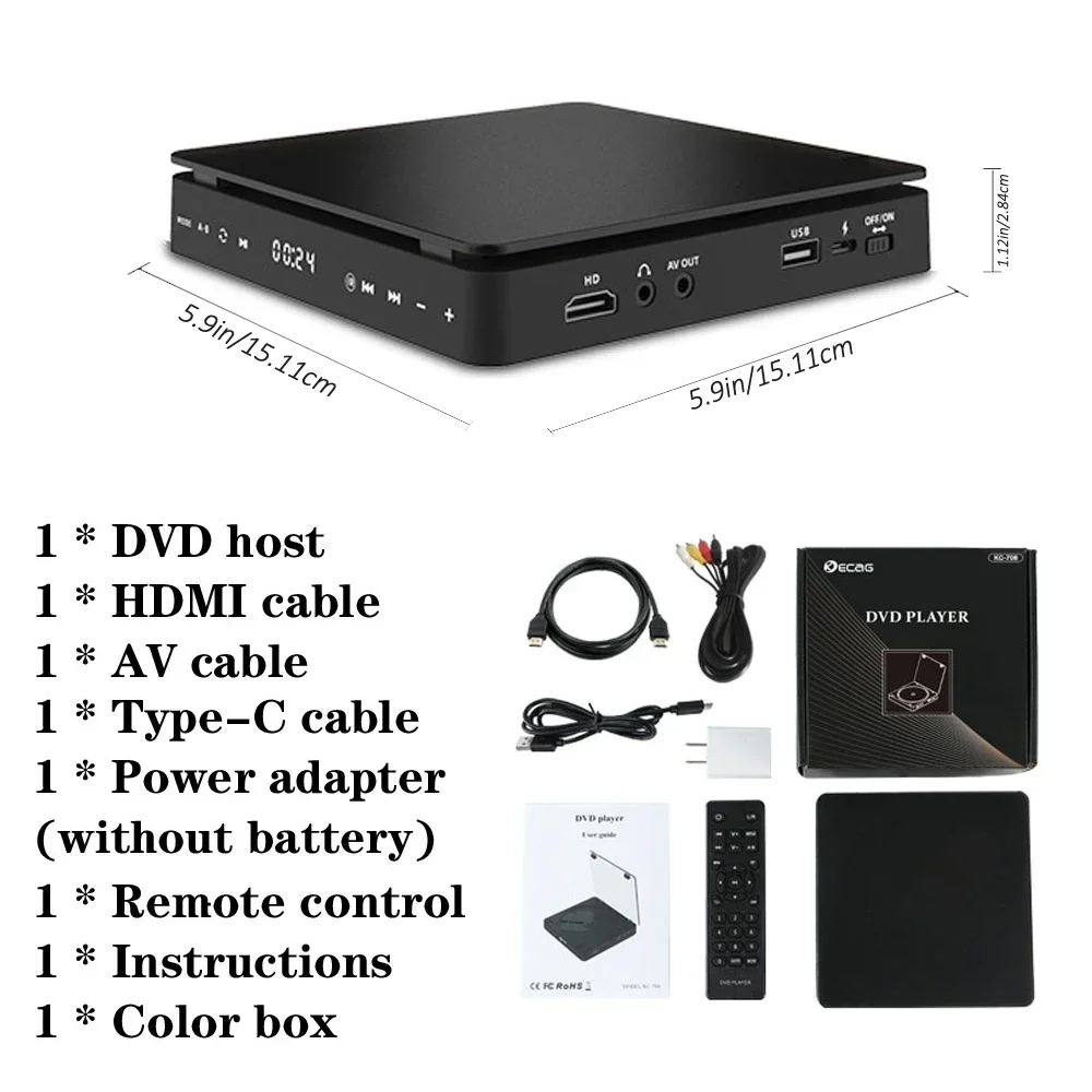 Reproductor de DVD para el hogar, dispositivo de alta definición, HDMI, CD, VCD, HD, resolución de 1080P, portátil, compatible con proyectores,