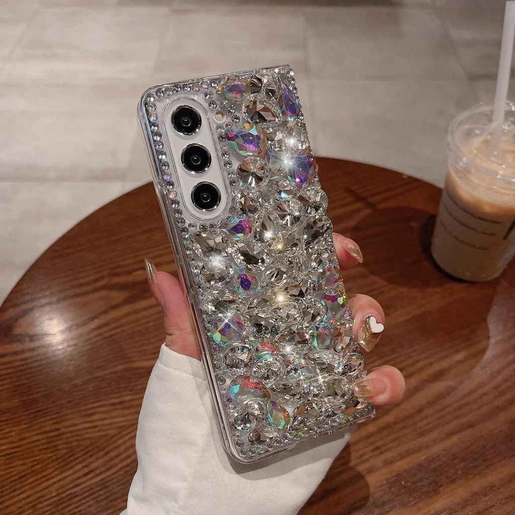 

Luxury Bling Rhinestone Phone Case Capa For Samsung Galaxy Z Fold 3 2 Fold5 Fold 4 DIY Full Diamond Glitter Hard PC Back Cover