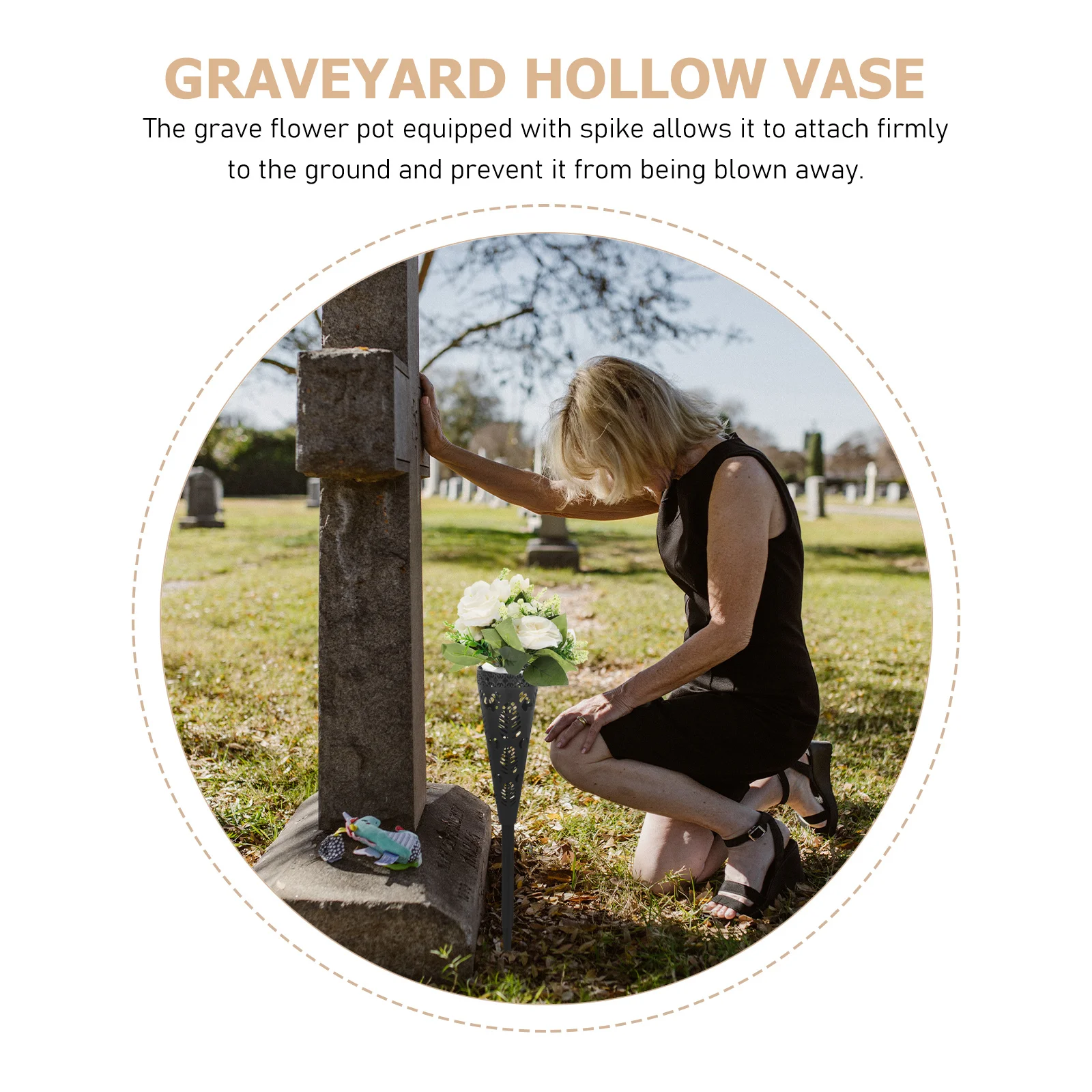 

4Pcs Plastic Grave Vase with Spike Weatherproof Cemetery Hollow Vase for Artificial Flower Arrangement Headstone Flower Saddle