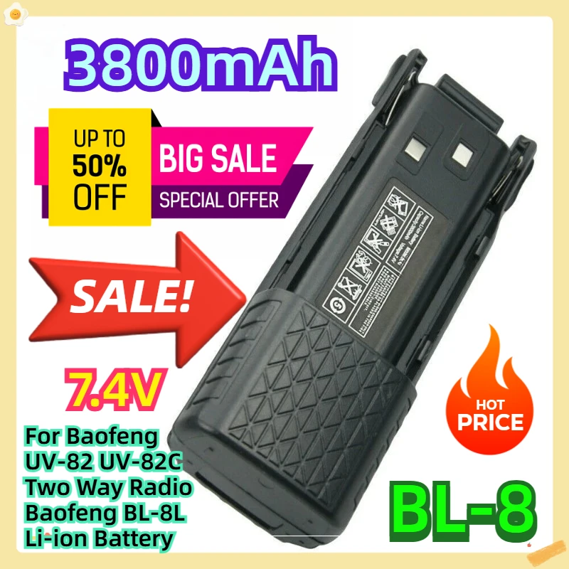 

3800mAh 7.4V For Baofeng UV-82 UV-82C Two Way Radio Baofeng BL-8L Li-ion Battery