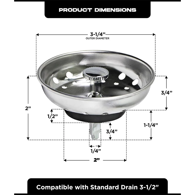 LMETJMA Kitchen Sink Strainer Stopper Combo Basket Replacement for Standard 3-1/2 inch Drain Stainless Steel Anti-Clog Filter