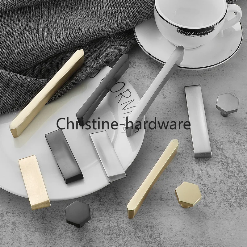 Zinc alloy wardrobe handle copper brushed modern simple black gray cabinet drawer hardware handle solid single hole