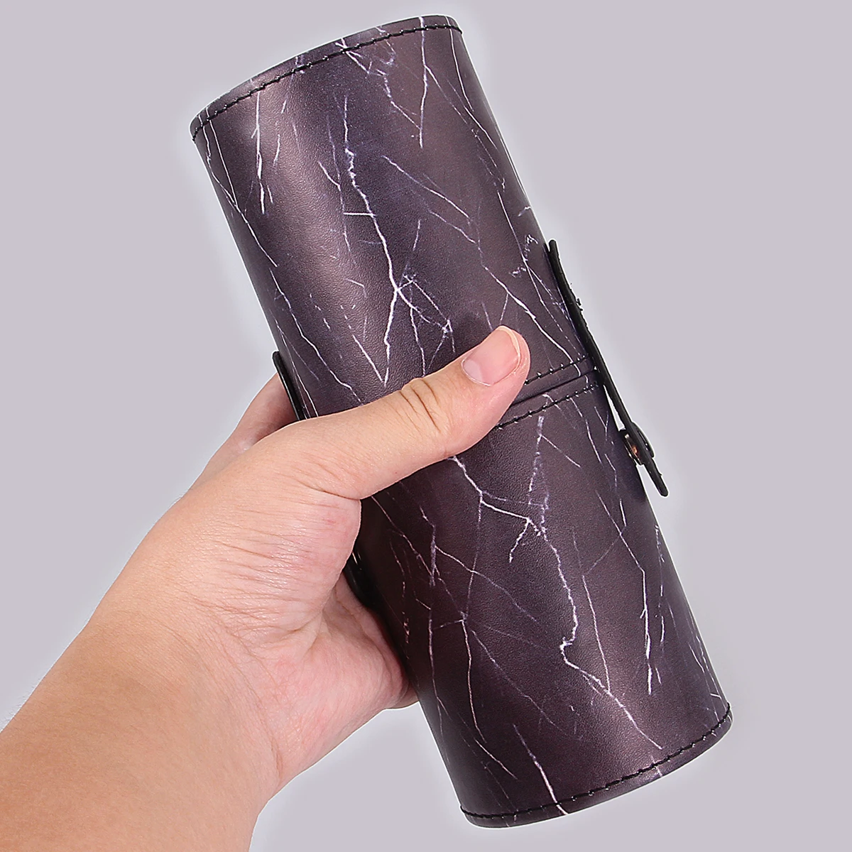 1PCS Fashionable marble-patterned makeup brush storage bucket with double-lock design, portable makeup storage tool