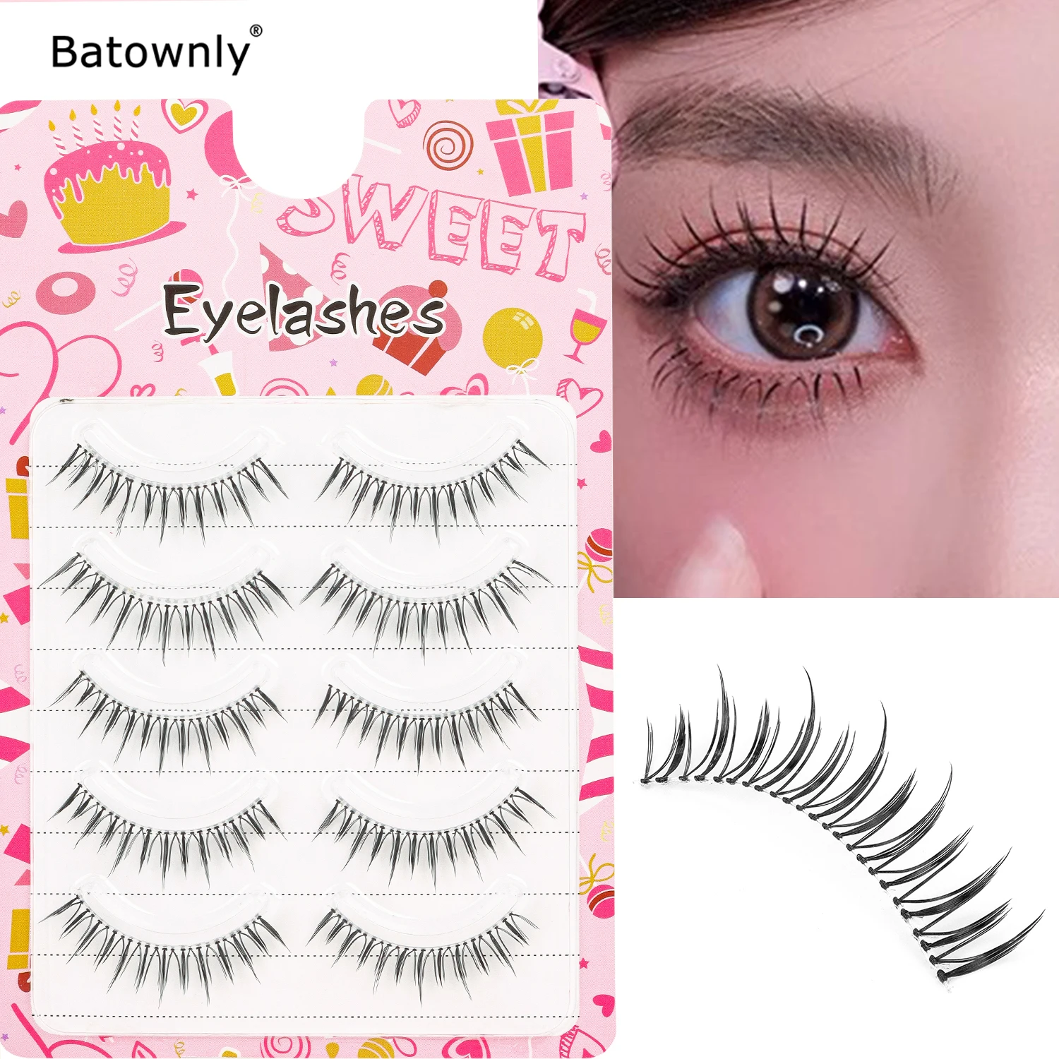 Ciglia finte Girl Group 5 paia di capelli a legatura a mano a forma di U Blocco trasparente Occhi naturali confortevoli dei cartoni animati