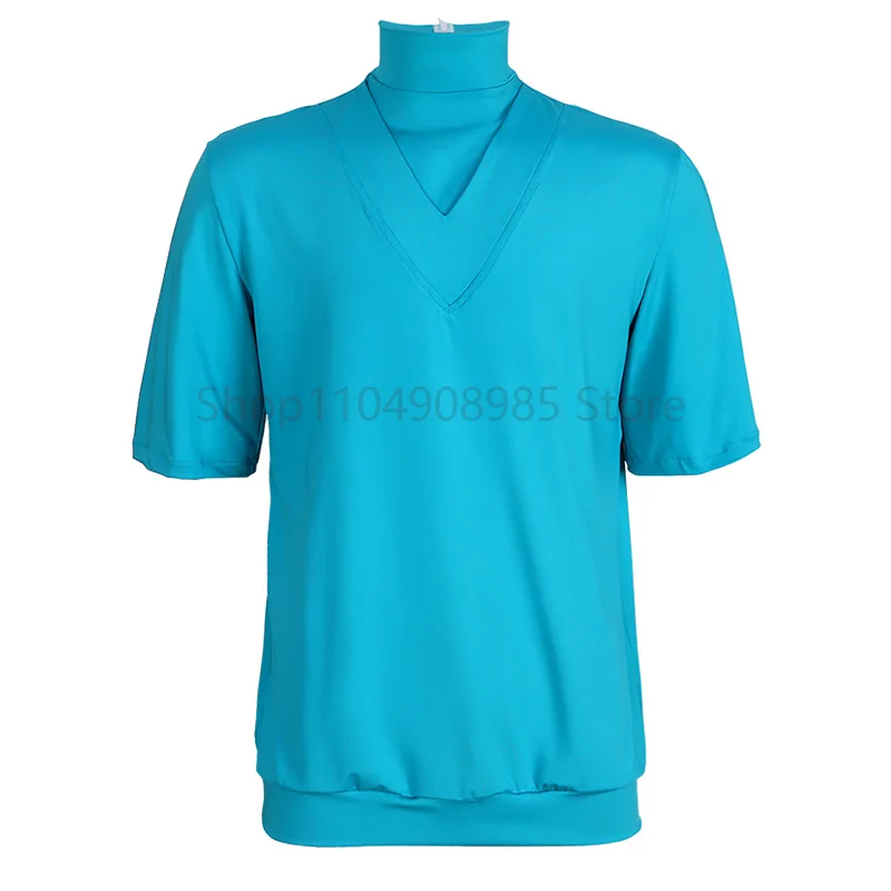 

2025 Movie Men Blue Short Sleeves T-shirt Halloween Costume Adult Show Retro Futuristic Style Daily Top