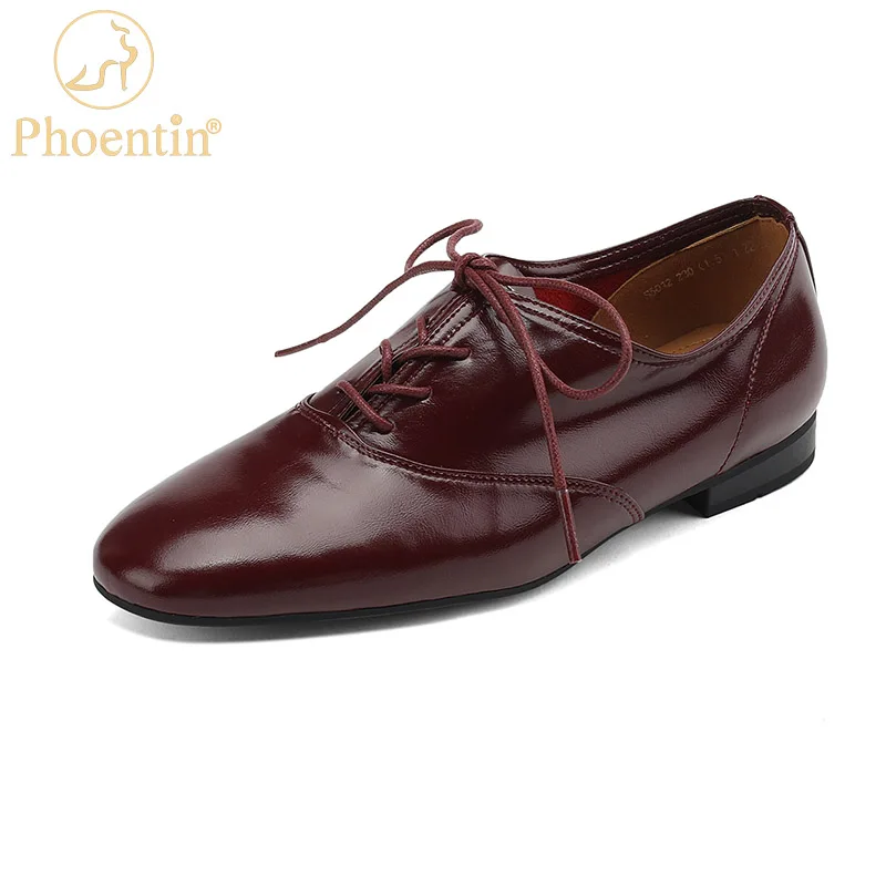 Phoentin Comfortable soft lace-up Loafers for women high Quality Genuine Leather low heels Working Casual elegant Shoes FT2480