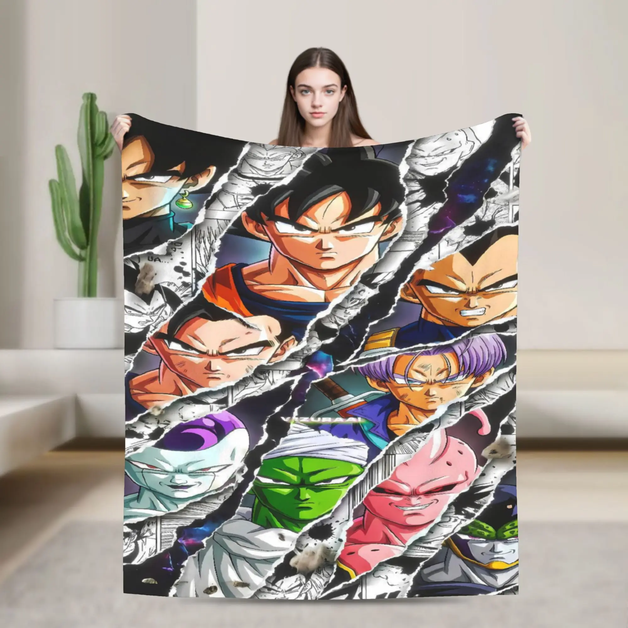 Goku Anime Cracked Texture Warm Soft Blankets  Picnic Plush Throw Blanket Pattern Couch Chair Flannel Bedspread Sofa Bed Cover