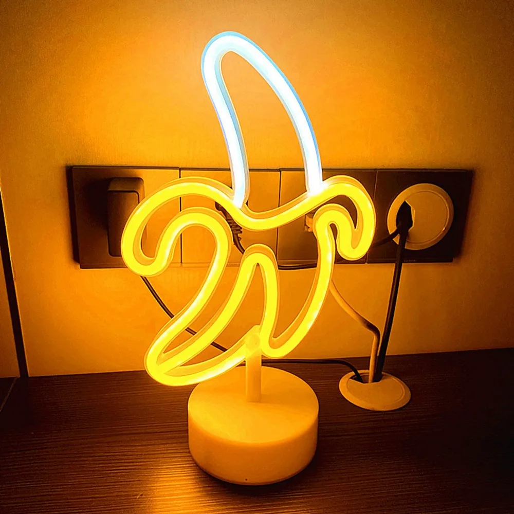 Vibrant Banana Shaped Neon Sign USB Battery Powered Yellow and White Light Neon Lamp Neon Table Lamp Bar Decoration