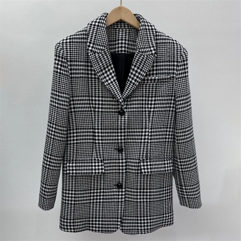 

Women's jacket New single breasted slim fit women's suit jacket for autumn 2025 wool blend Women's coat Thousand bird grid coat