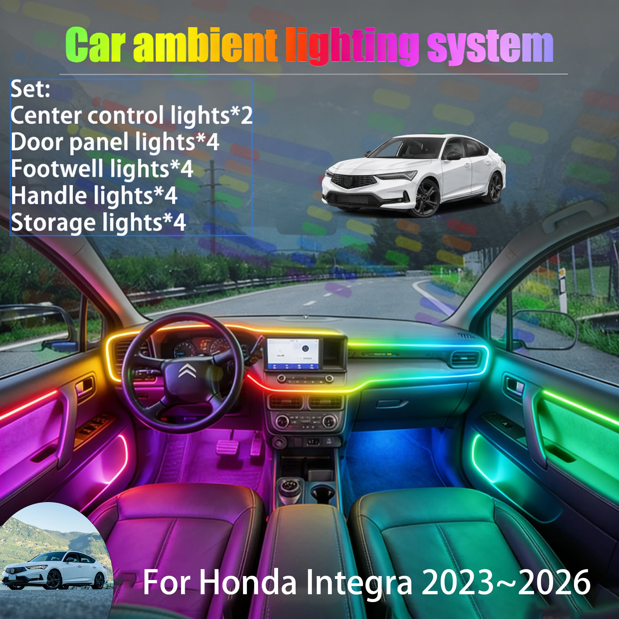 

For Honda Integra 2023~2026 DE4 2/18 in 1 Car ambient lighting Led trunk interior led lights USB RGB Ensemble Streamer Auto Part