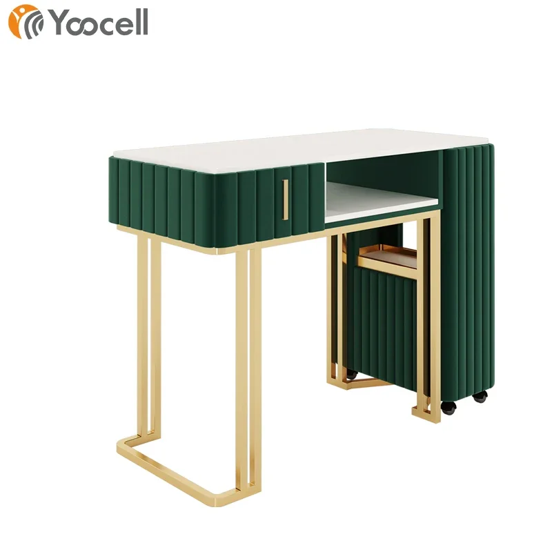 Modern Fashionable Folding Manicure Table Nail Salon Furniture Green Manicure Chair and Table