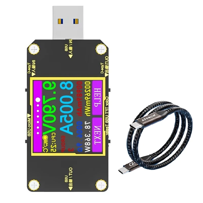 ABJI-USB Tester Type-C PD Digital Voltmeter DC Voltage Current Meter Ammeter Detector Power Bank Capacity Charger A3 8A 240W