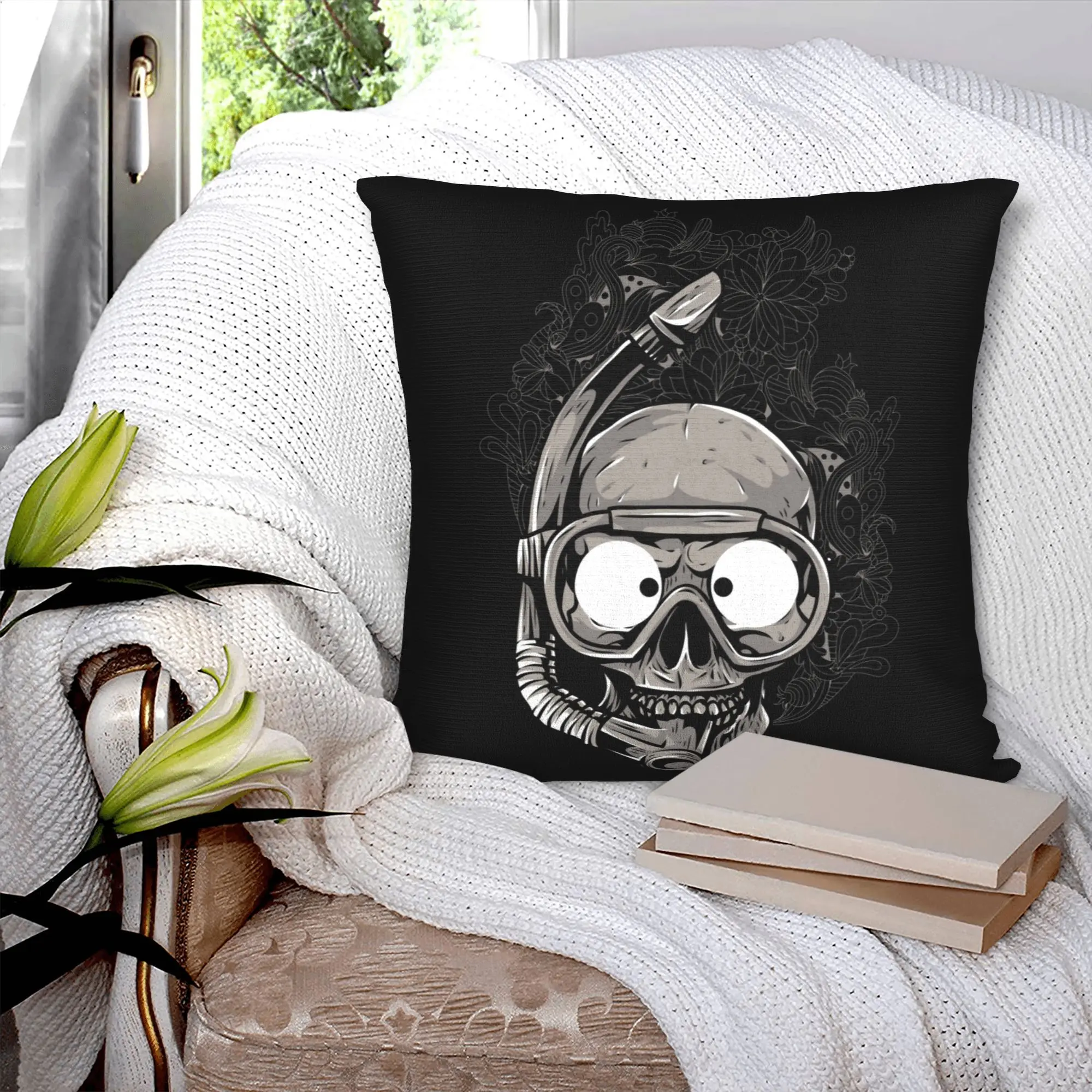 Scuba Skull Dive Diver Cushion Cover  Soft Nordic Pillow Decoration Salon