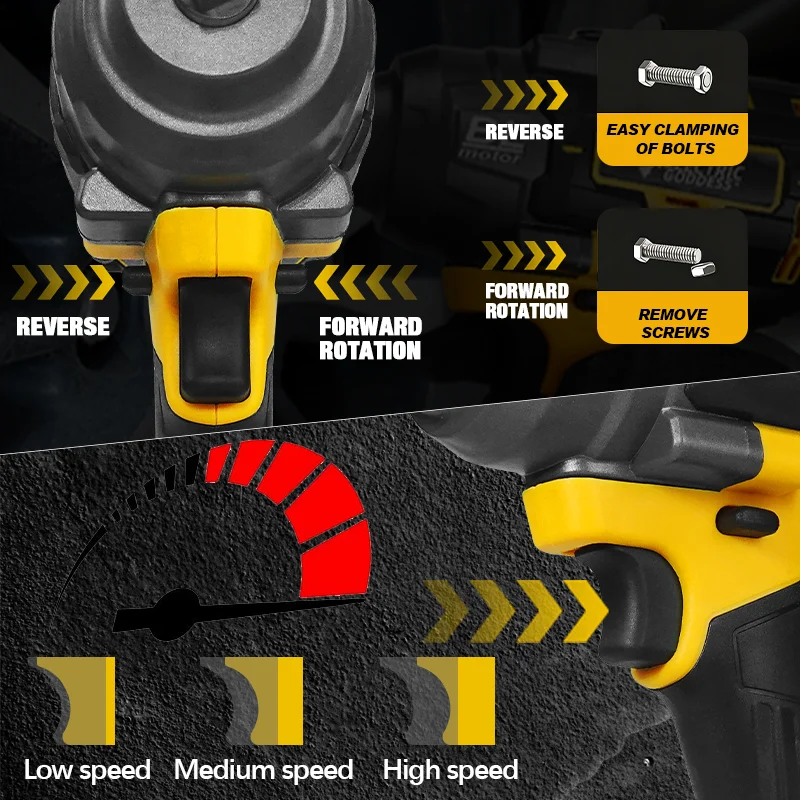 1000N·M High-torque Brushless Electric Wrench 1/2 Inch Impact Wrench Large Machine Service Tool For Dewalt 20V Battery Pin image 3