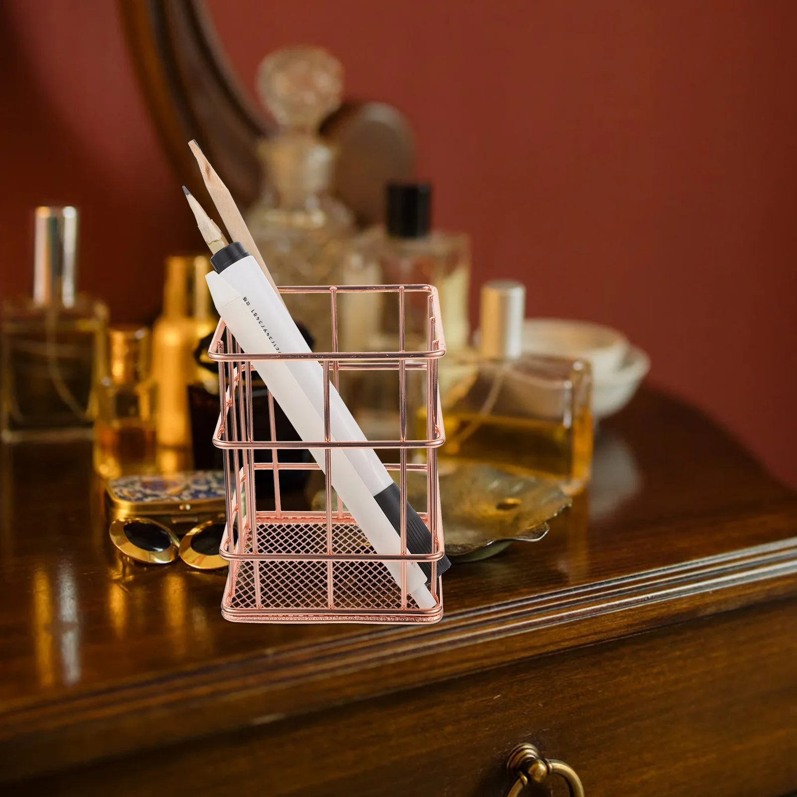 Metal Pen Holder Small Desktop Organizer Pencil Cup Makeup Brush Holder Office Home Use Multifunctional Storage Container