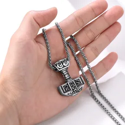 U7 Stainless Steel Hammer Necklace Norse Viking Cool Mjolnir Pendant Necklaces for Men Womem Vintage Style Jewelry Gift
