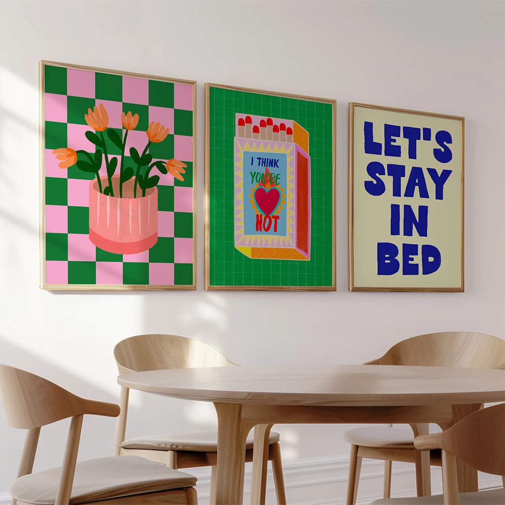 Colorful Eclectic Poster Set Prints Hot Pink Room Decor Dopamine Wall Art Canvas Painting Trendy Abstract Home Decoration Murals