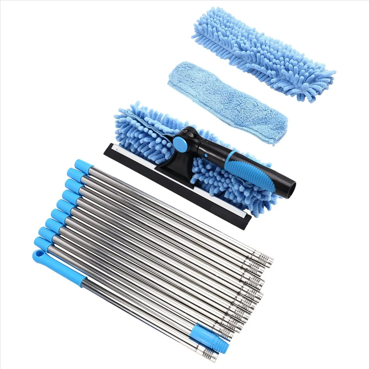 Top 425cm Extended Window Cleaning Kit 2in1 Double Sided Glass Squeegee Cleaner Duster Mop Two-in-One Glass Cleaning Cloth