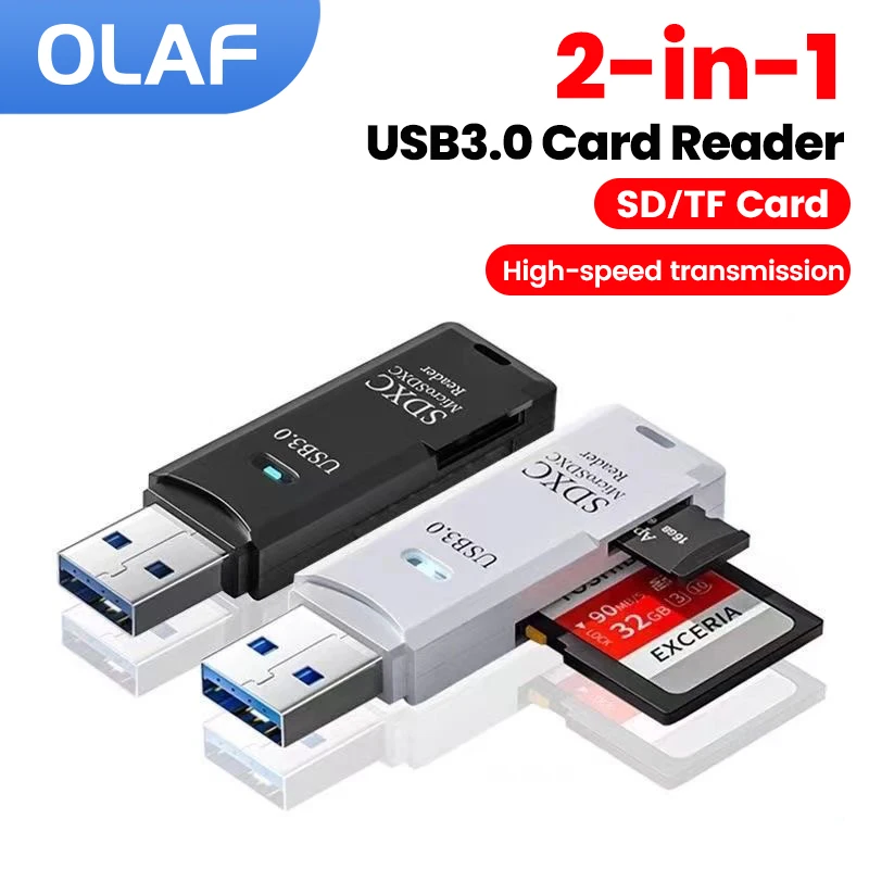 Adaptador Leitor de Cartão 2 em 1 USB 3.0/2.0 Macho para Cartões de Memória SD TF e Pen Drives USB para PC e Acessórios de Laptop
